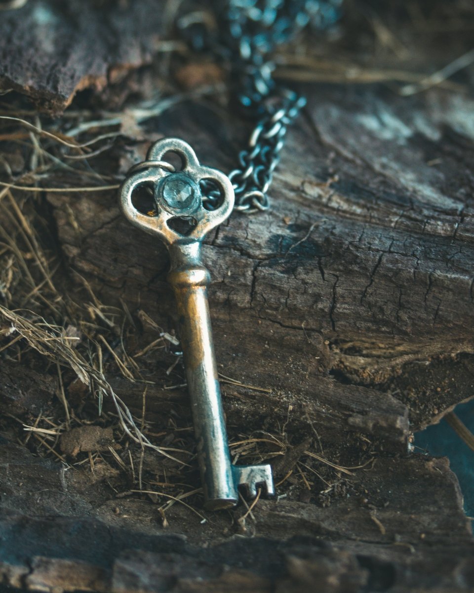 Hekate's Crossroads Key with Pale Green Emerald: Handcrafted Pendant of Transformation and Protection - Machinations