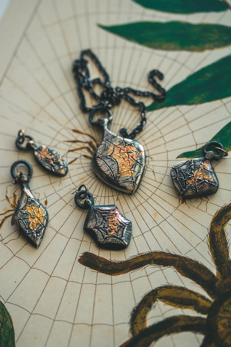 Limited Edition Arachne Myth Amulet Handcrafted in Sterling Silver with 23.5K Gold Accents - Machinations