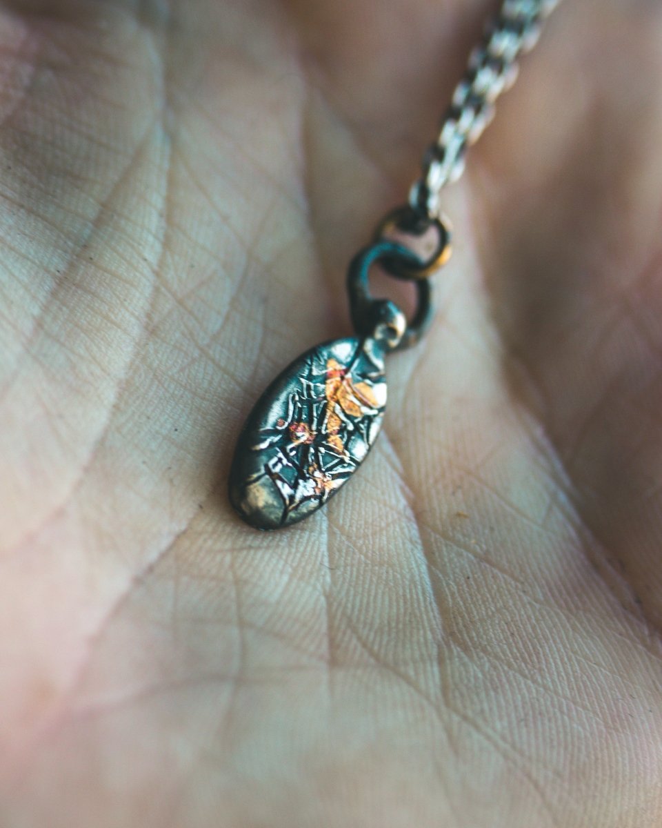 Limited Edition Arachne Myth Amulet Handcrafted in Sterling Silver with 23.5K Gold Accents - Machinations