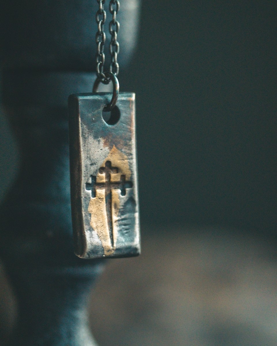 Sword of the Righteous Tag Necklace – Sterling Silver & 23K Gold | Talisman of Power, Discernment & Sacred Authority - Machinations