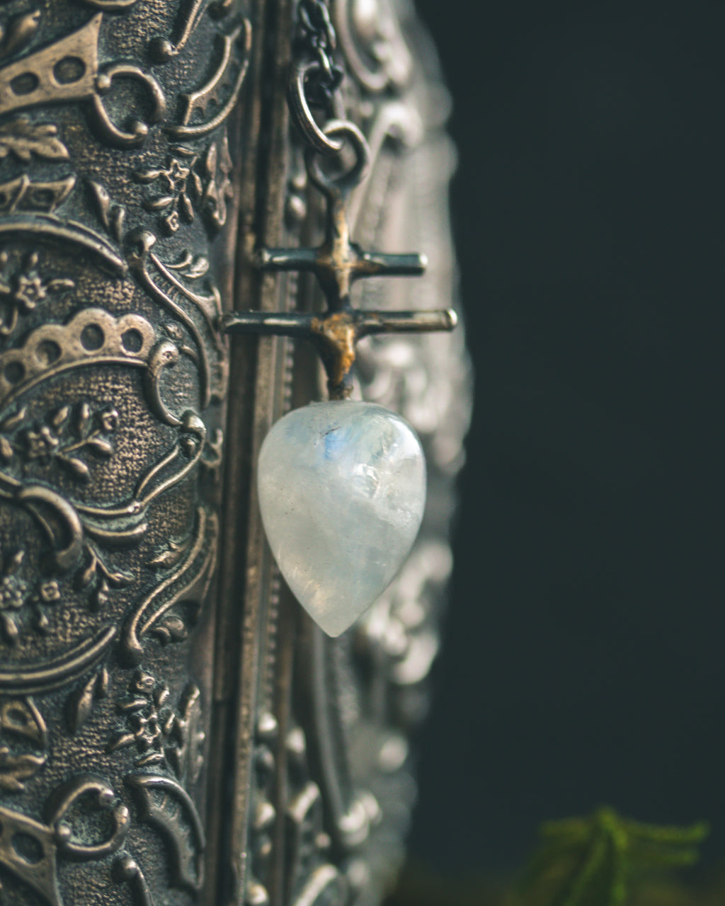 Silver & Gold Leviathan Cross Pendant with Moonstone: A Symbol of Alchemy, Power & Intuition