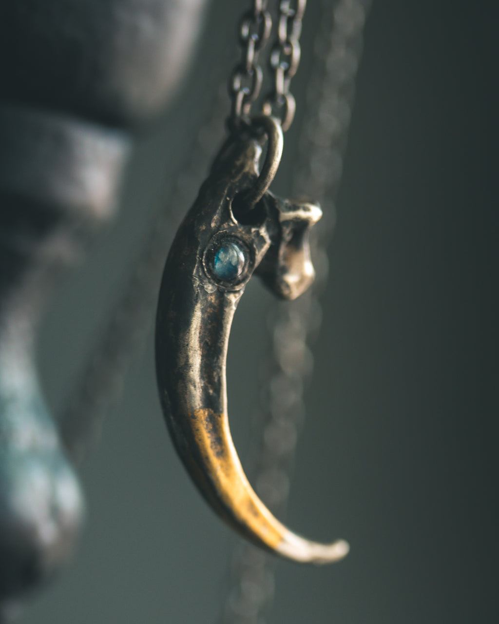 Raven Talon Pendant with Moonstone in Sterling Silver and 23.5K Gold A Talisman of Prophecy, Protection, and Intuition