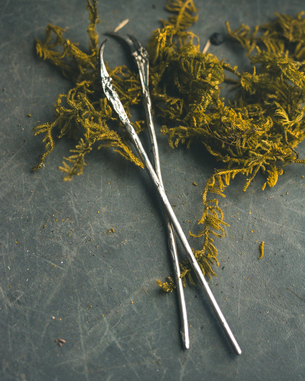 White Brass Fish Bone  6 Inch Hair Pins: Viking Elegance with a Touch of the Macabre