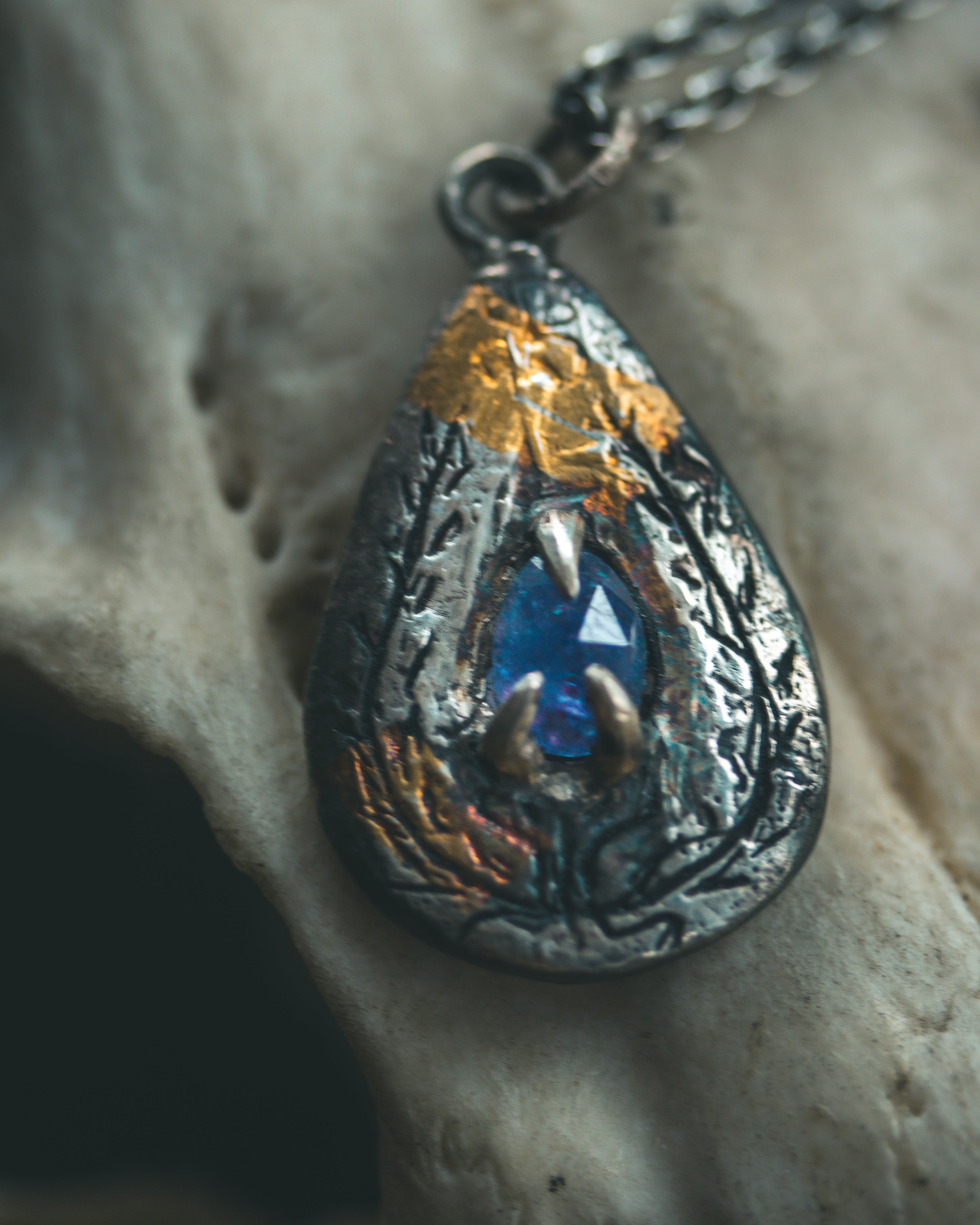 Yaga's Cabinet: Wheat & Flame Talisman | Sterling Silver | 23.5K Keum-boo Gold | Tanzanite