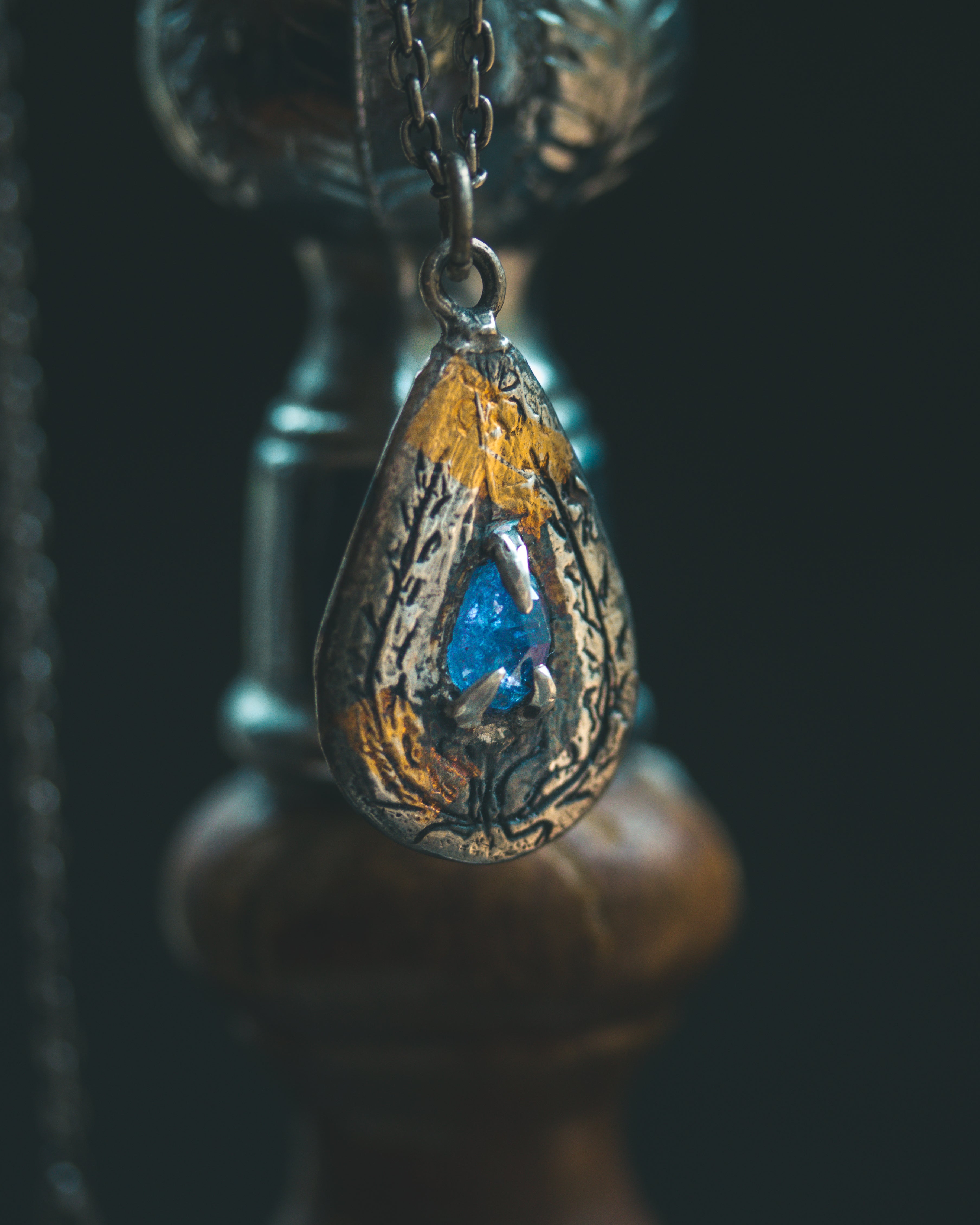 Yaga's Cabinet: Wheat & Flame Talisman | Sterling Silver | 23.5K Keum-boo Gold | Tanzanite