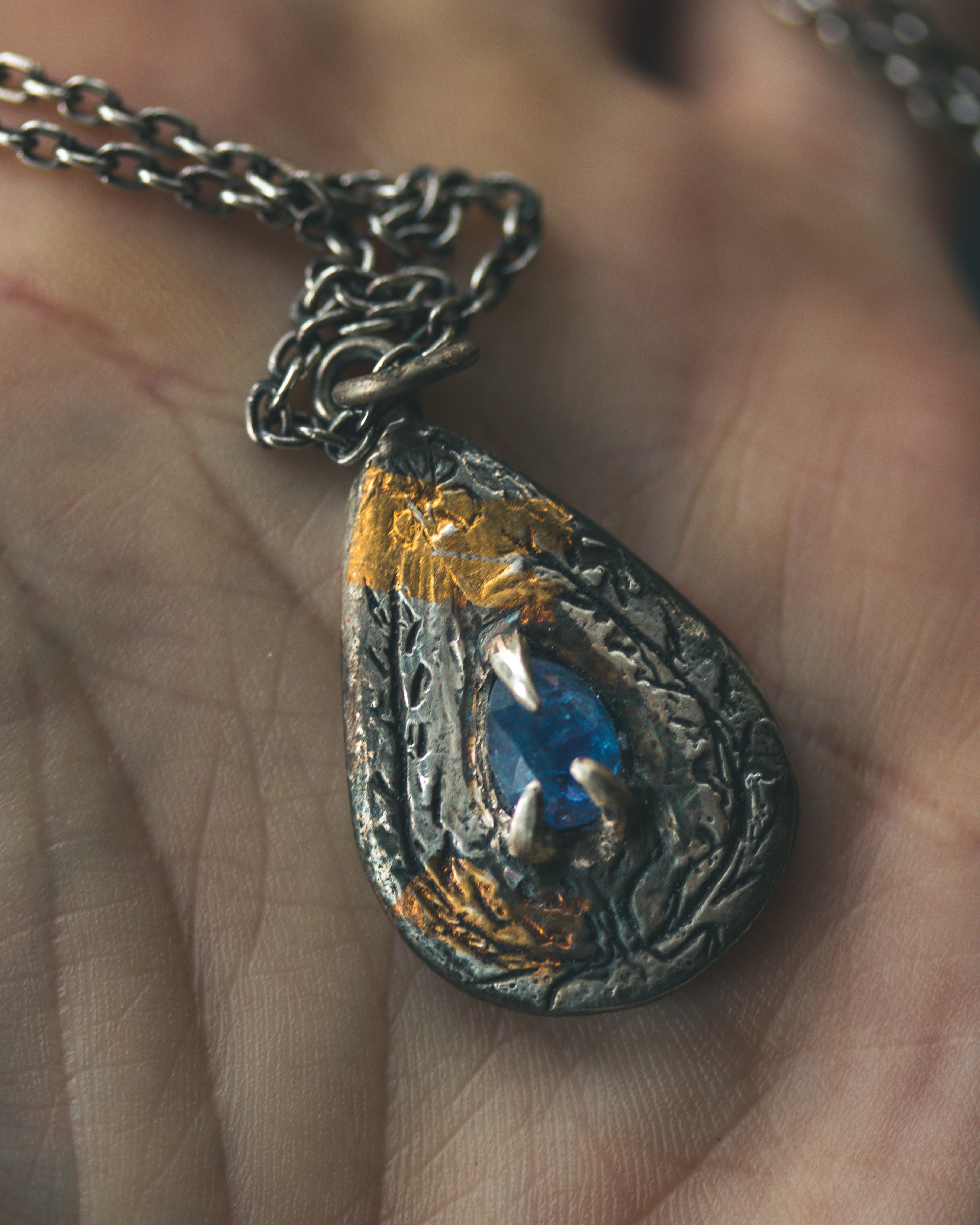 Yaga's Cabinet: Wheat & Flame Talisman | Sterling Silver | 23.5K Keum-boo Gold | Tanzanite