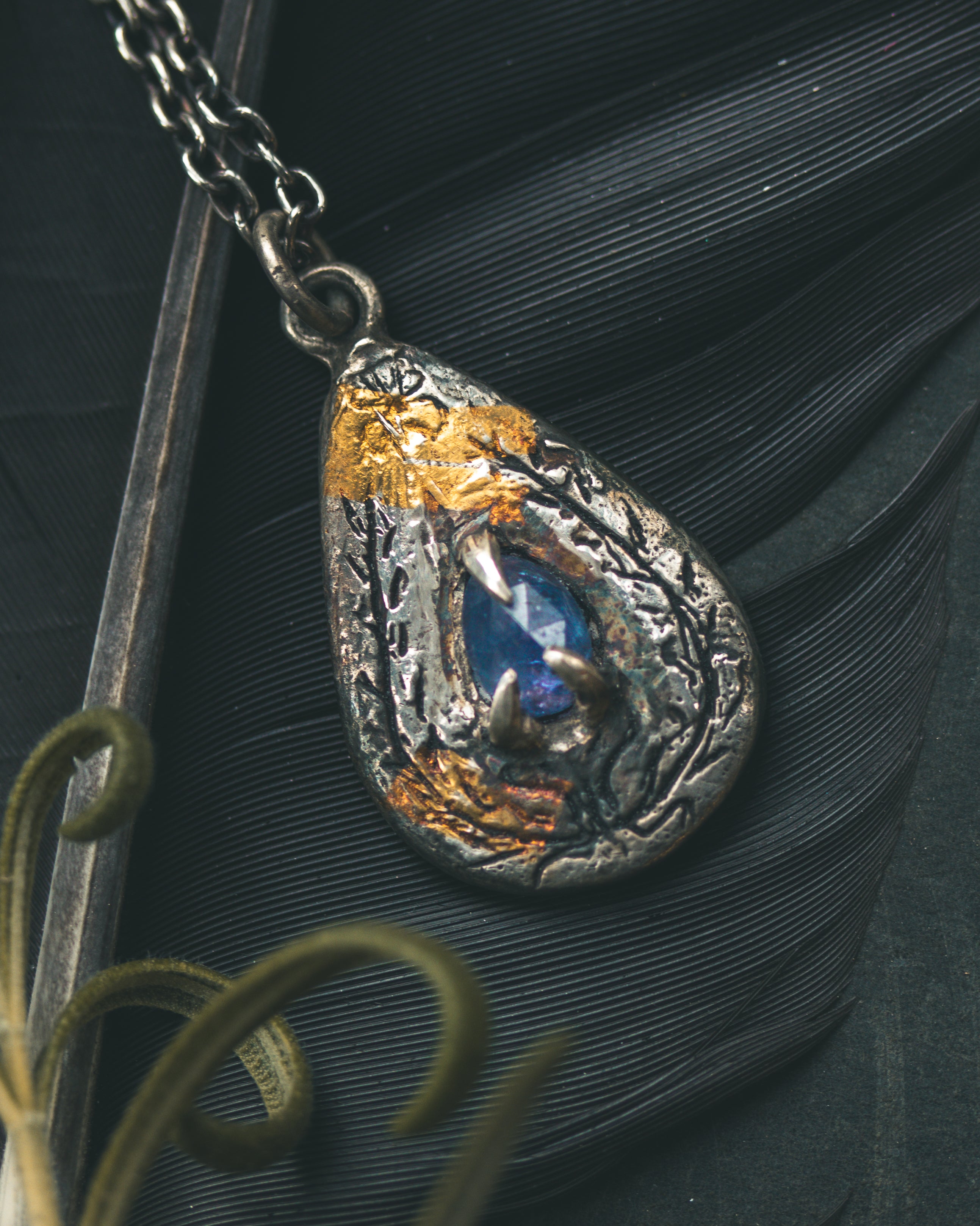 Yaga's Cabinet: Wheat & Flame Talisman | Sterling Silver | 23.5K Keum-boo Gold | Tanzanite