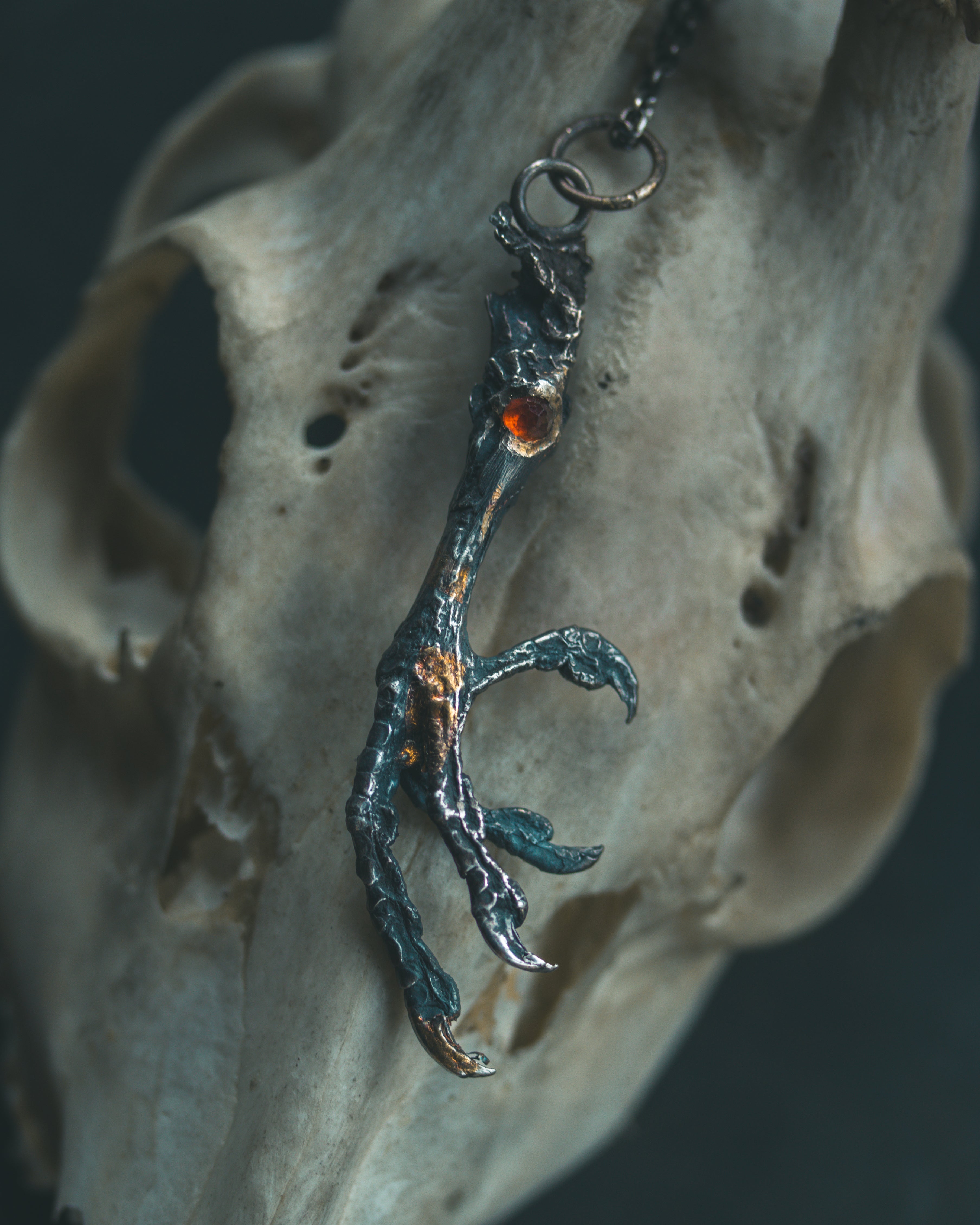 Yaga's Cabinet: Mourning Dove Divination Pendant | Sterling Silver | Hessonite Garnet | Ethically Found