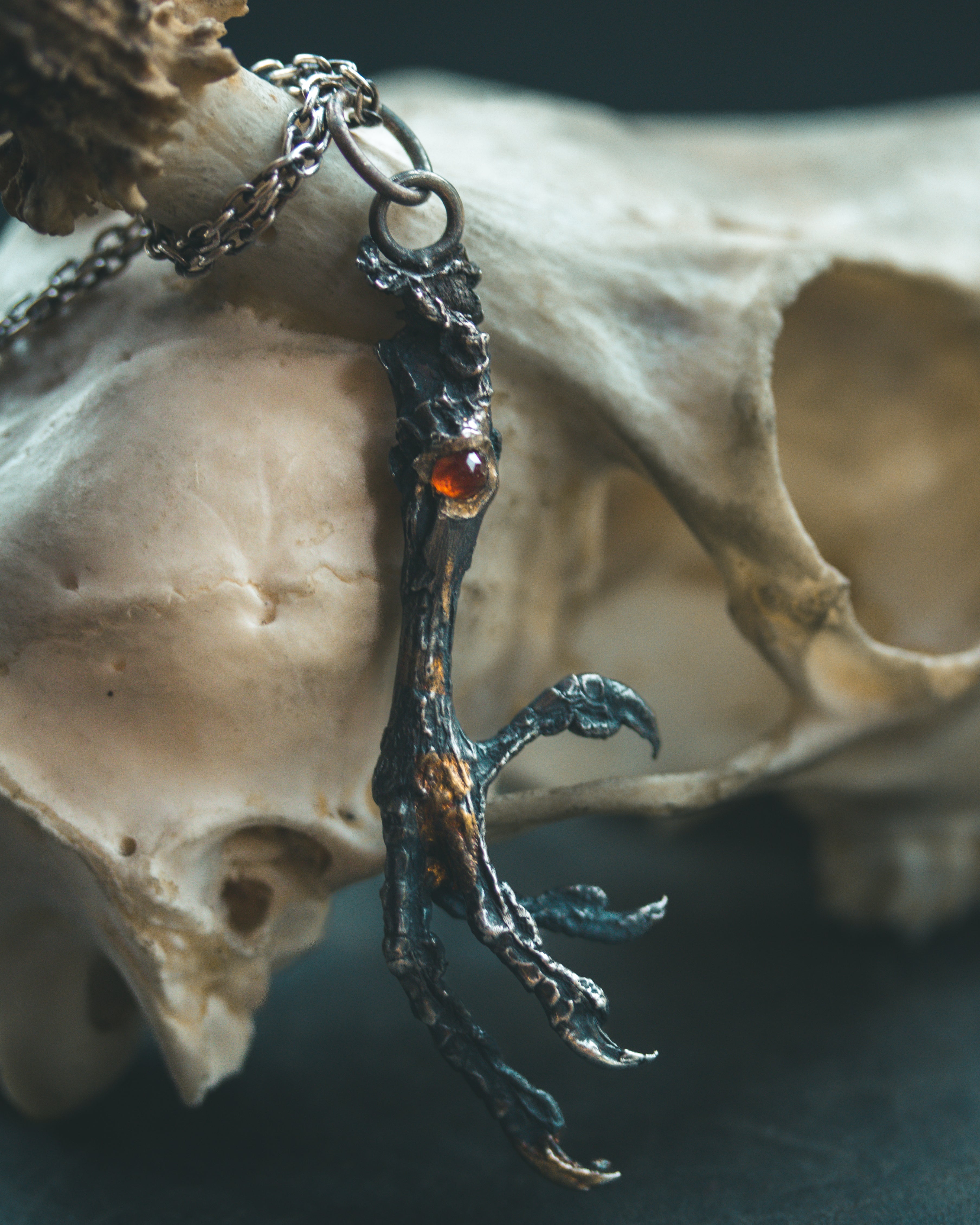 Yaga's Cabinet: Mourning Dove Divination Pendant | Sterling Silver | Hessonite Garnet | Ethically Found