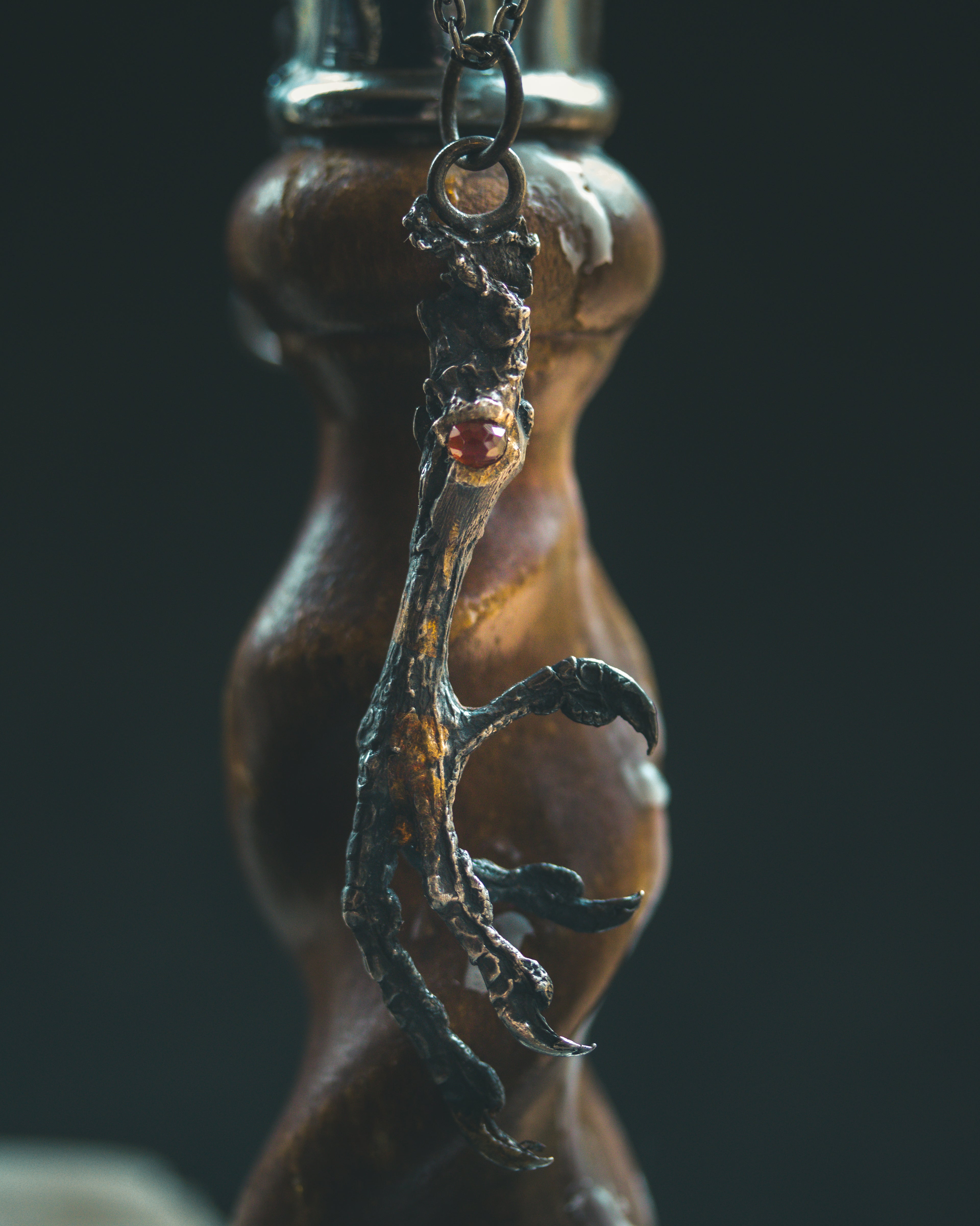 Yaga's Cabinet: Mourning Dove Divination Pendant | Sterling Silver | Hessonite Garnet | Ethically Found