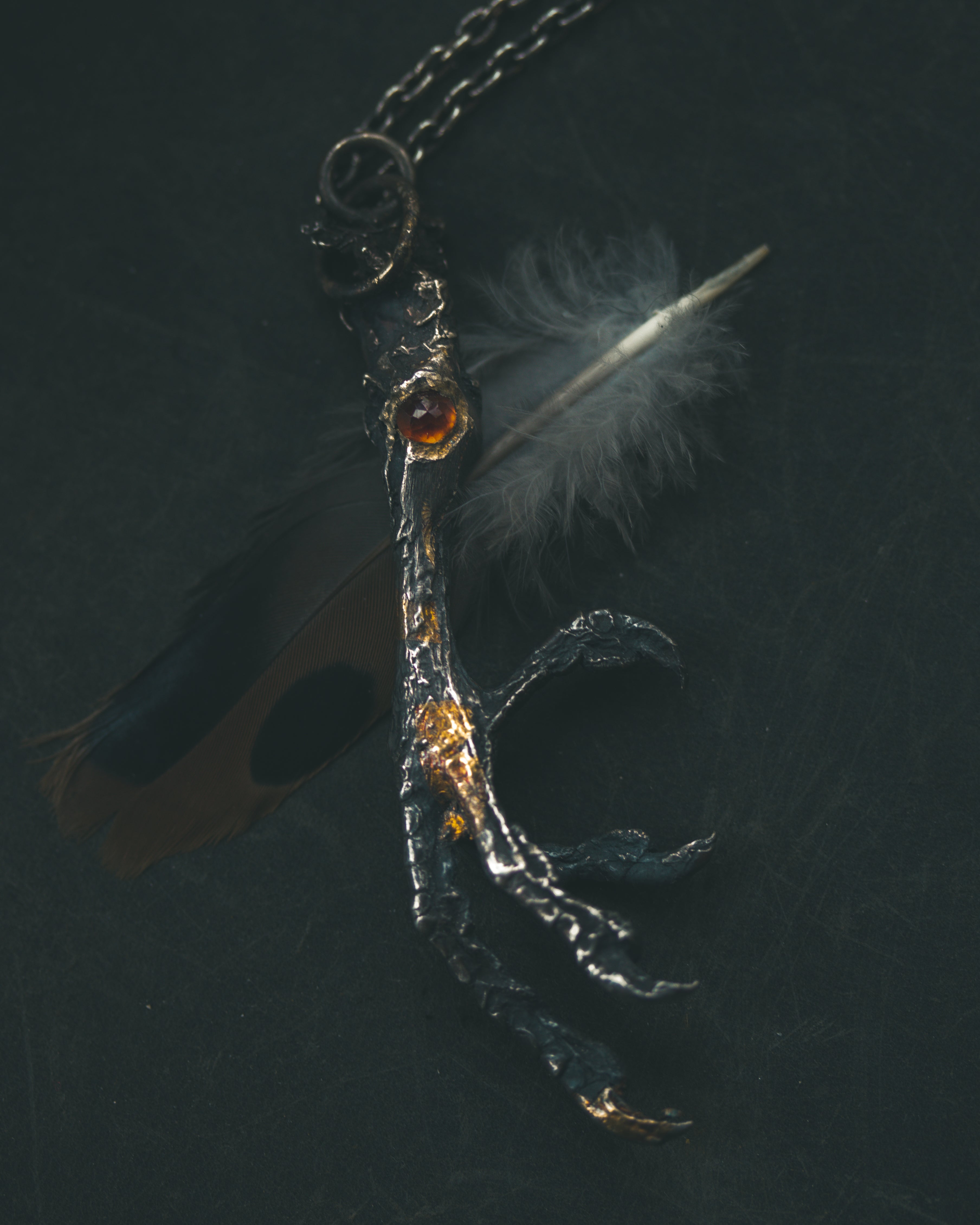 Yaga's Cabinet: Mourning Dove Divination Pendant | Sterling Silver | Hessonite Garnet | Ethically Found