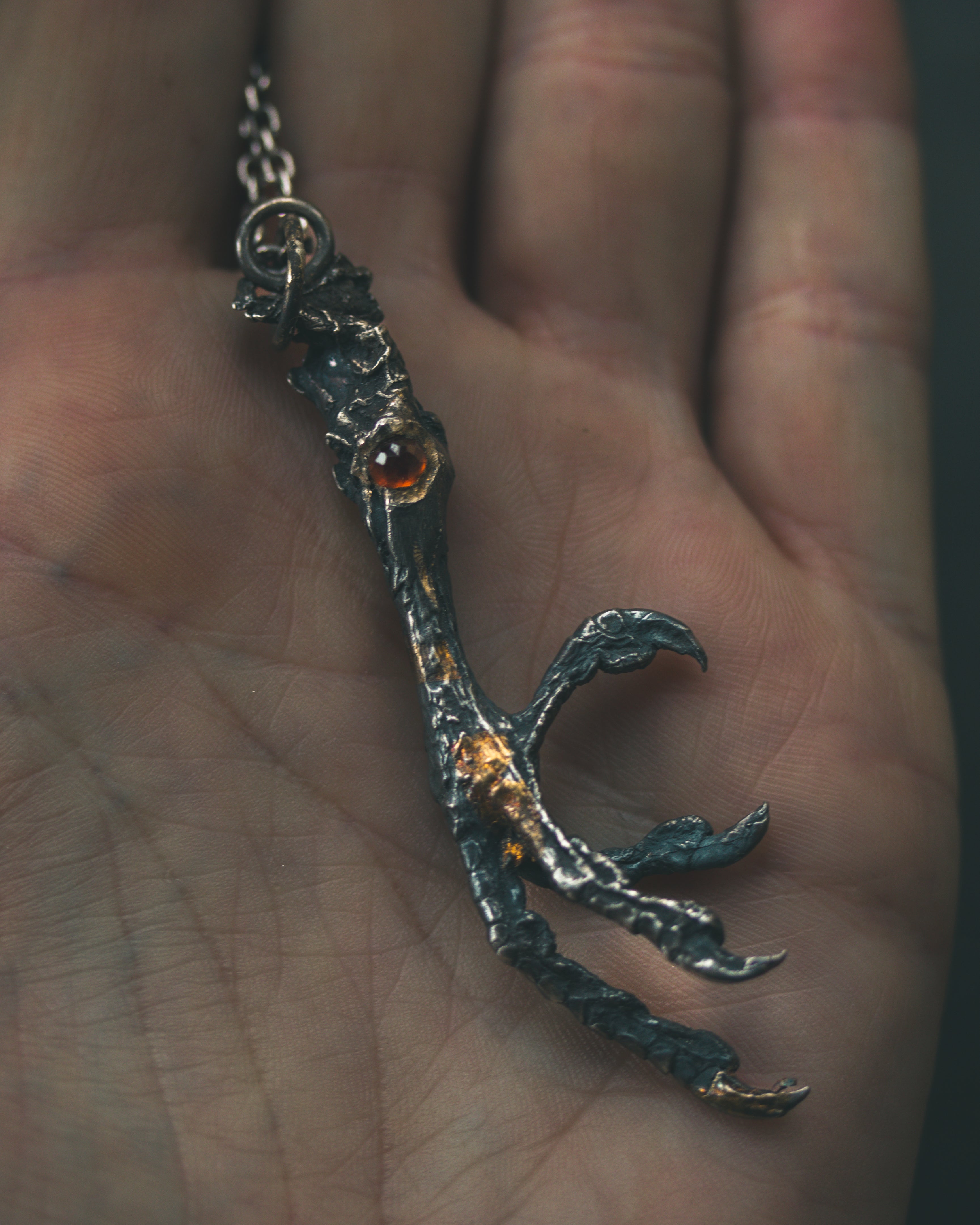 Yaga's Cabinet: Mourning Dove Divination Pendant | Sterling Silver | Hessonite Garnet | Ethically Found