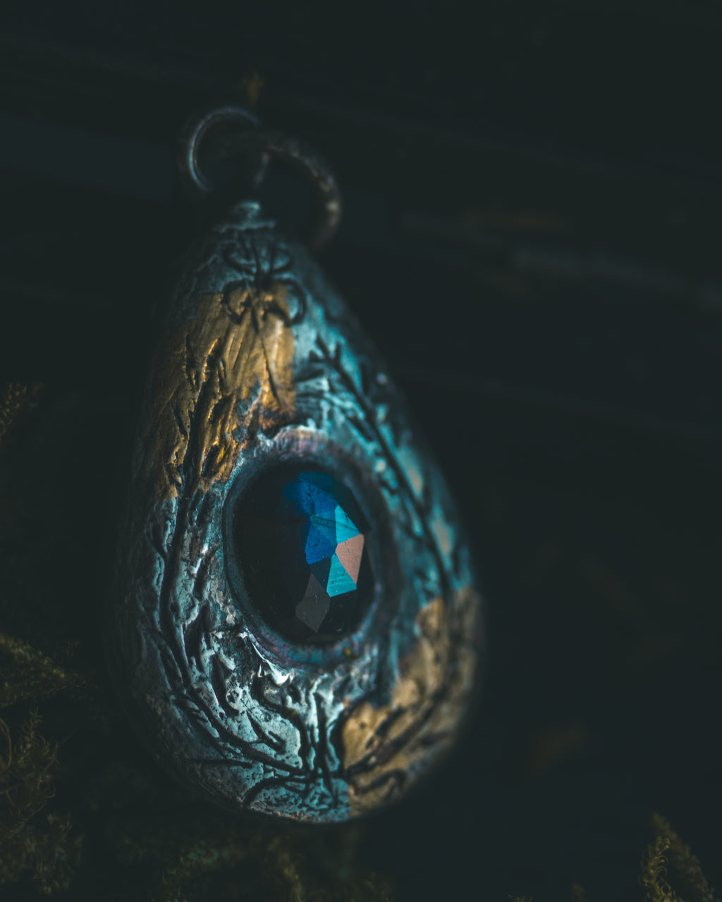 Yaga's Cabinet: Wheat & Flame Talisman | Sterling Silver | 23.5K Keum-boo Gold | Dark Labradorite