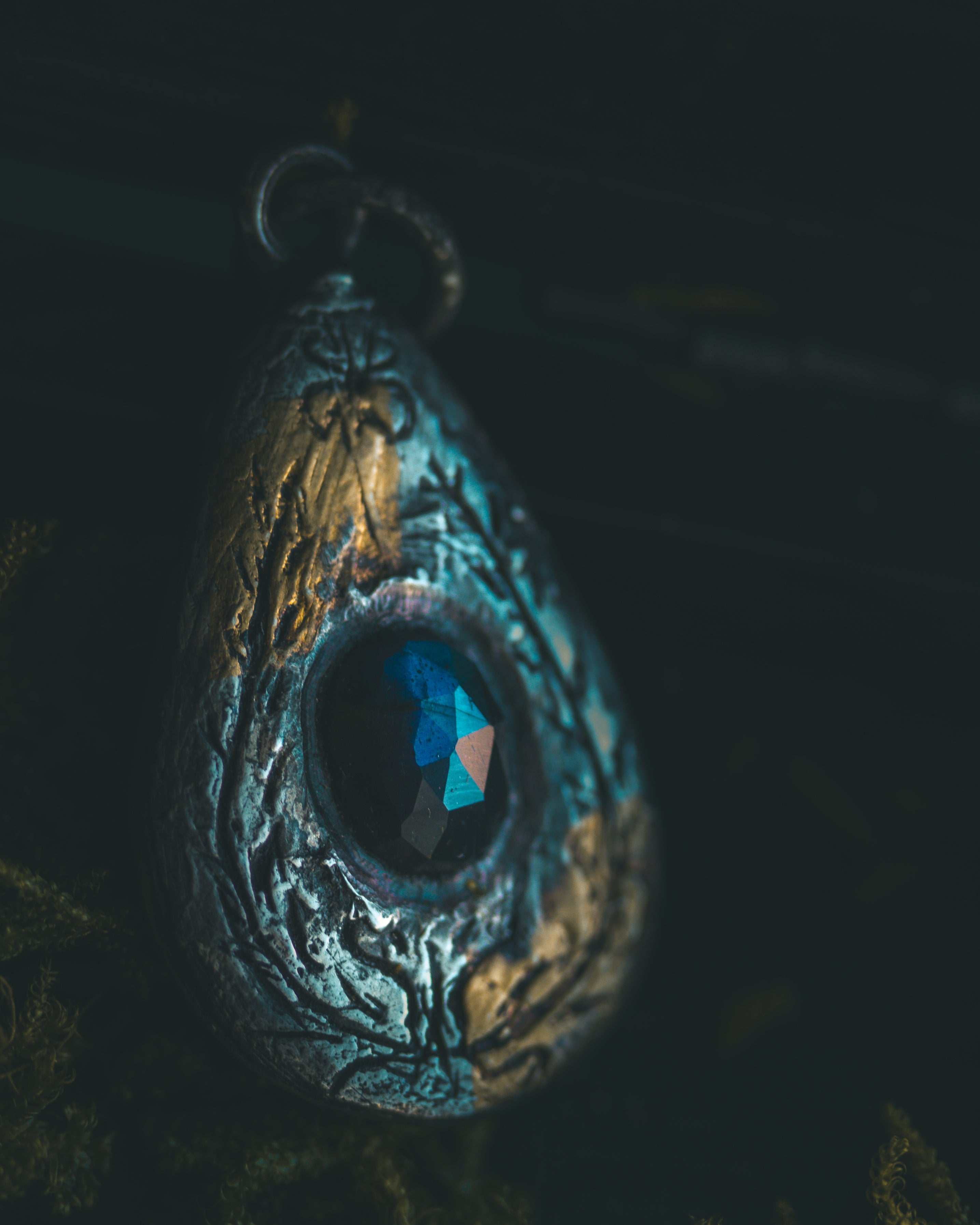 Yaga's Cabinet: Wheat & Flame Talisman | Sterling Silver | 23.5K Keum-boo Gold | Dark Labradorite