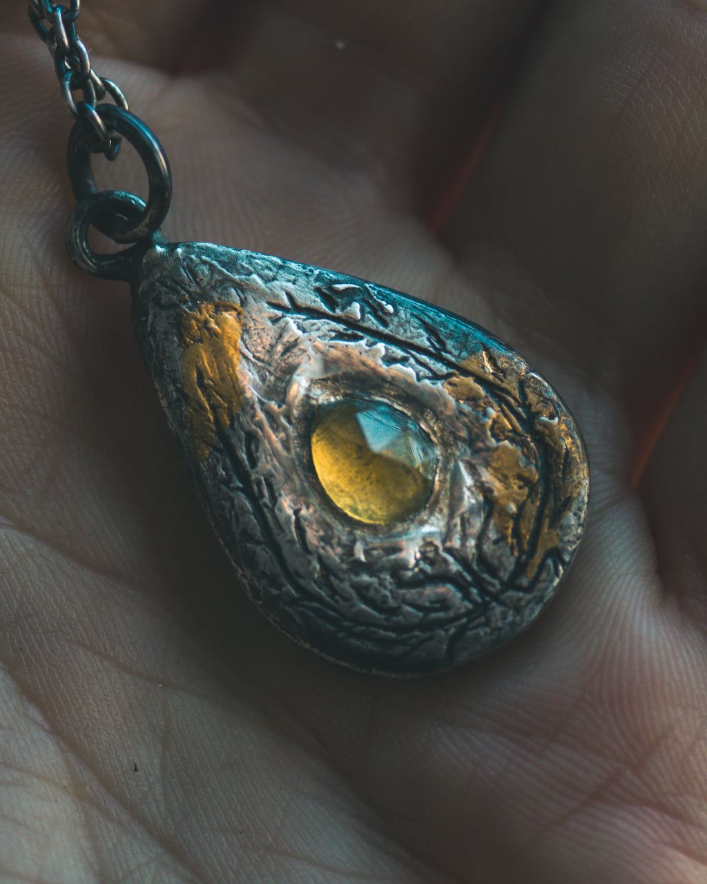 Yaga's Cabinet: Wheat & Flame Talisman | Sterling Silver | 23.5K Keum-boo Gold | Peridot