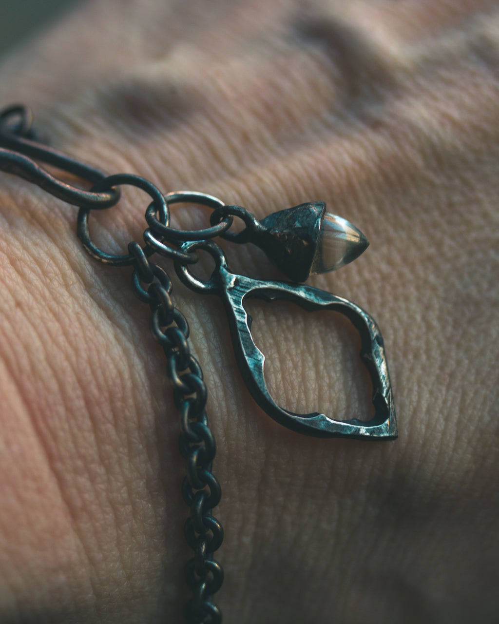 Divine Ruin Collection - Cathedral Fragment Bracelet with Rock Crystal | Sterling Silver & 23.5K Gold | 7-Inch Sacred Relic Chain