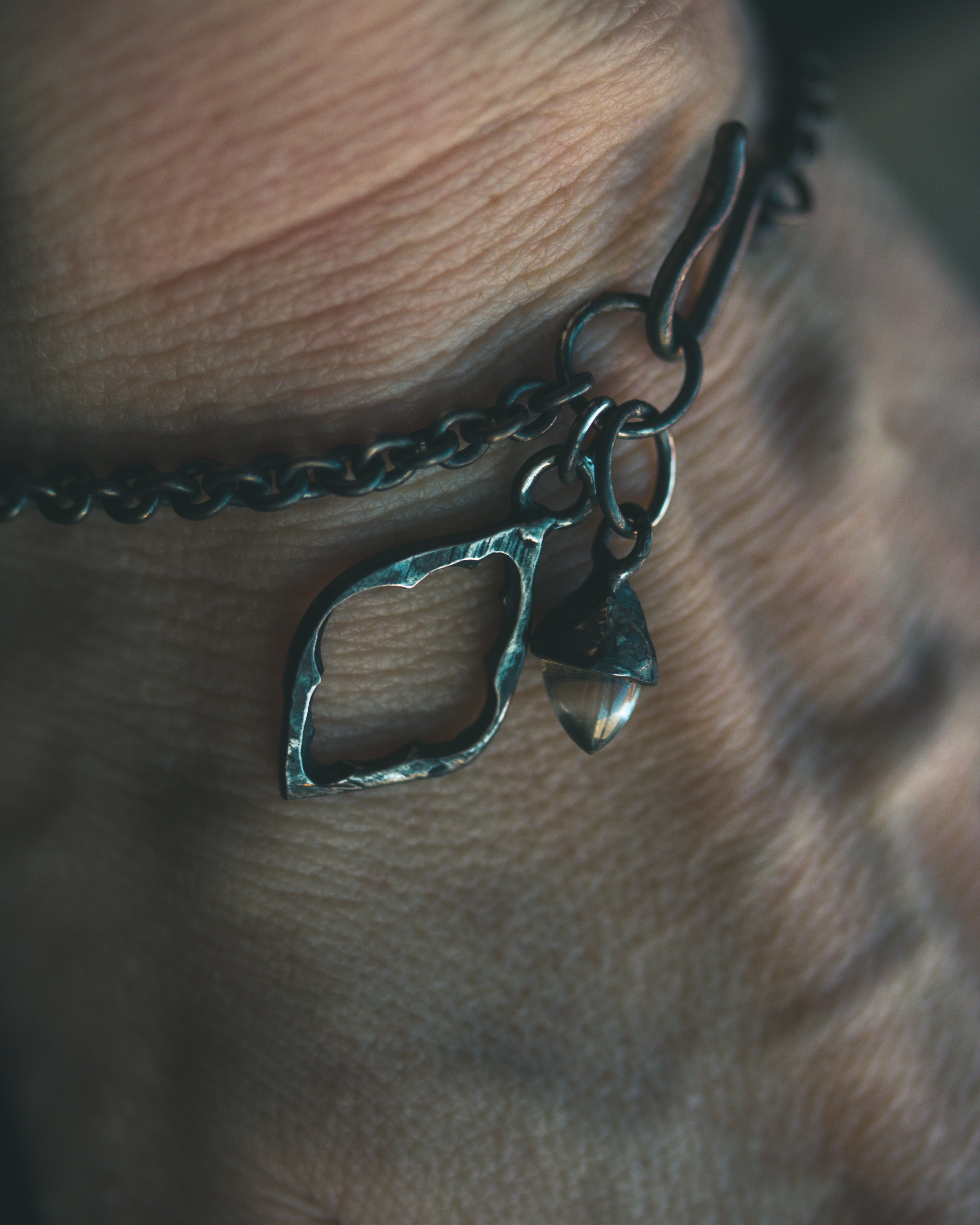 Divine Ruin Collection - Cathedral Fragment Bracelet with Rock Crystal | Sterling Silver & 23.5K Gold | 7-Inch Sacred Relic Chain