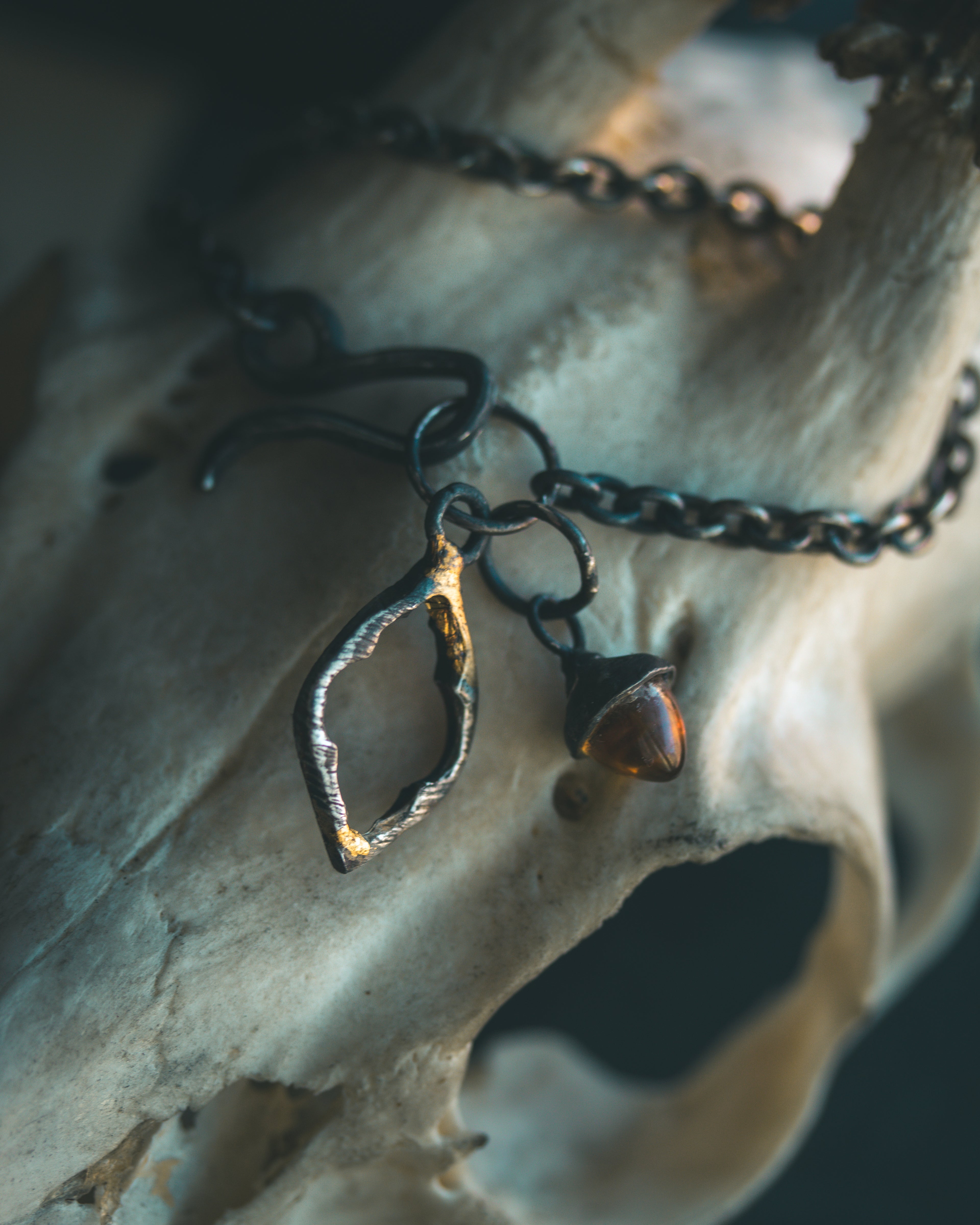 Divine Ruin Collection - Cathedral Fragment Bracelet with Citrine | Sterling Silver & 23.5K Gold | 7-Inch Sacred Relic Chain