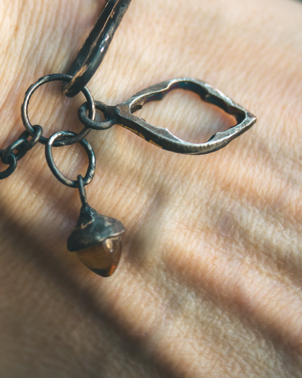 Divine Ruin Collection - Cathedral Fragment Bracelet with Citrine | Sterling Silver & 23.5K Gold | 7-Inch Sacred Relic Chain