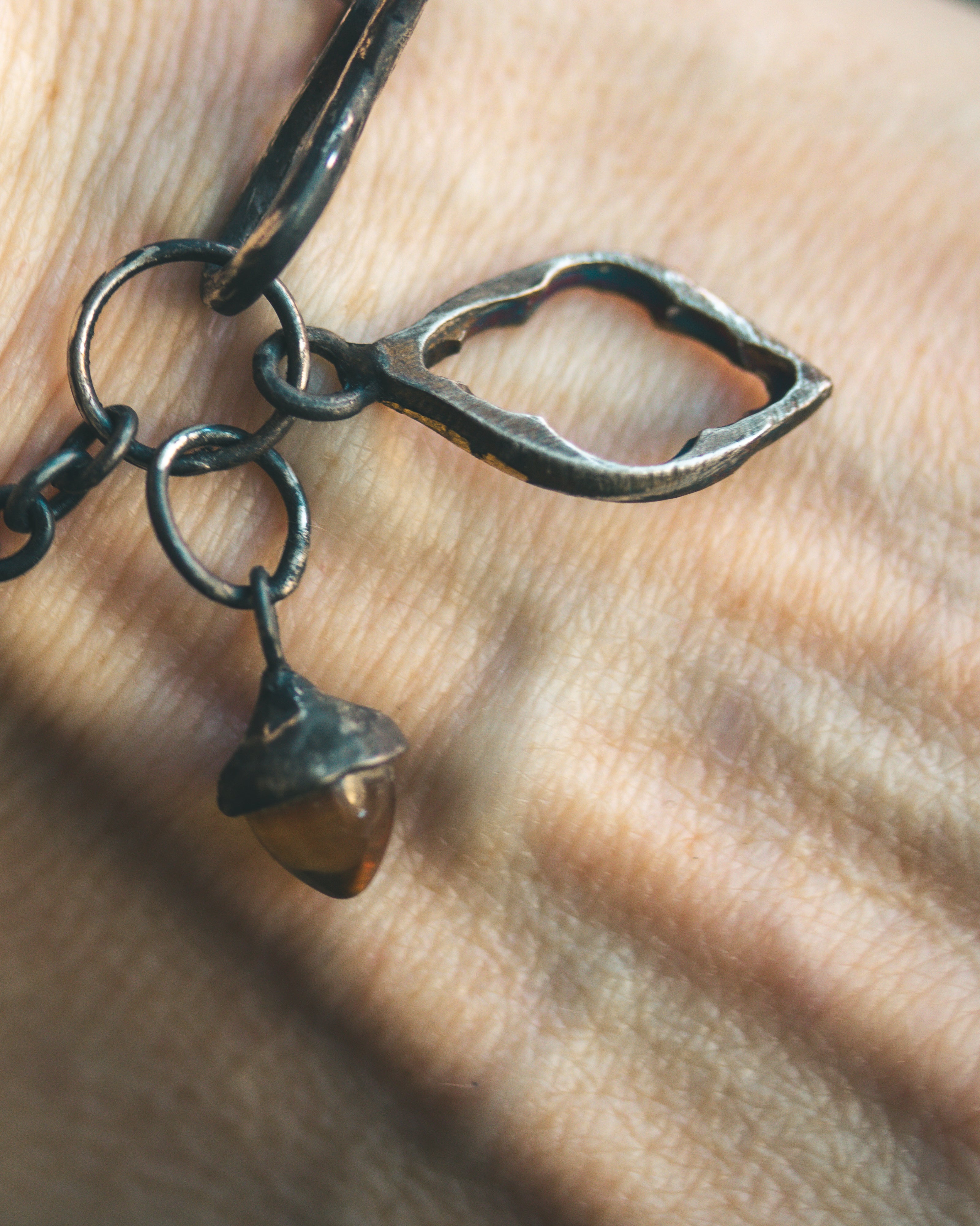 Divine Ruin Collection - Cathedral Fragment Bracelet with Citrine | Sterling Silver & 23.5K Gold | 7-Inch Sacred Relic Chain