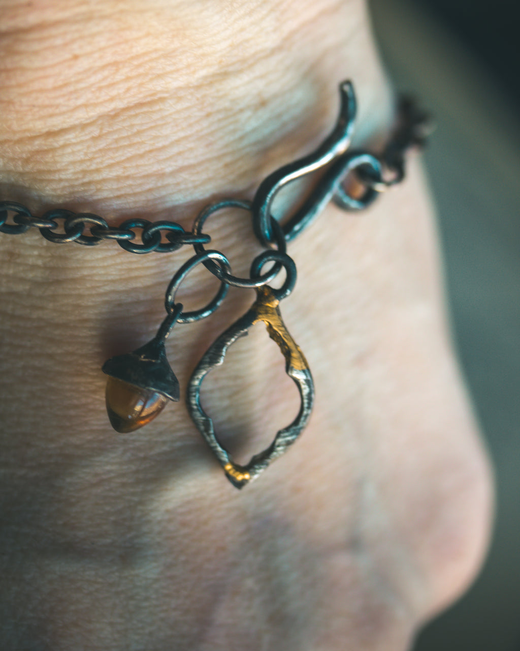 Divine Ruin Collection - Cathedral Fragment Bracelet with Citrine | Sterling Silver & 23.5K Gold | 7-Inch Sacred Relic Chain