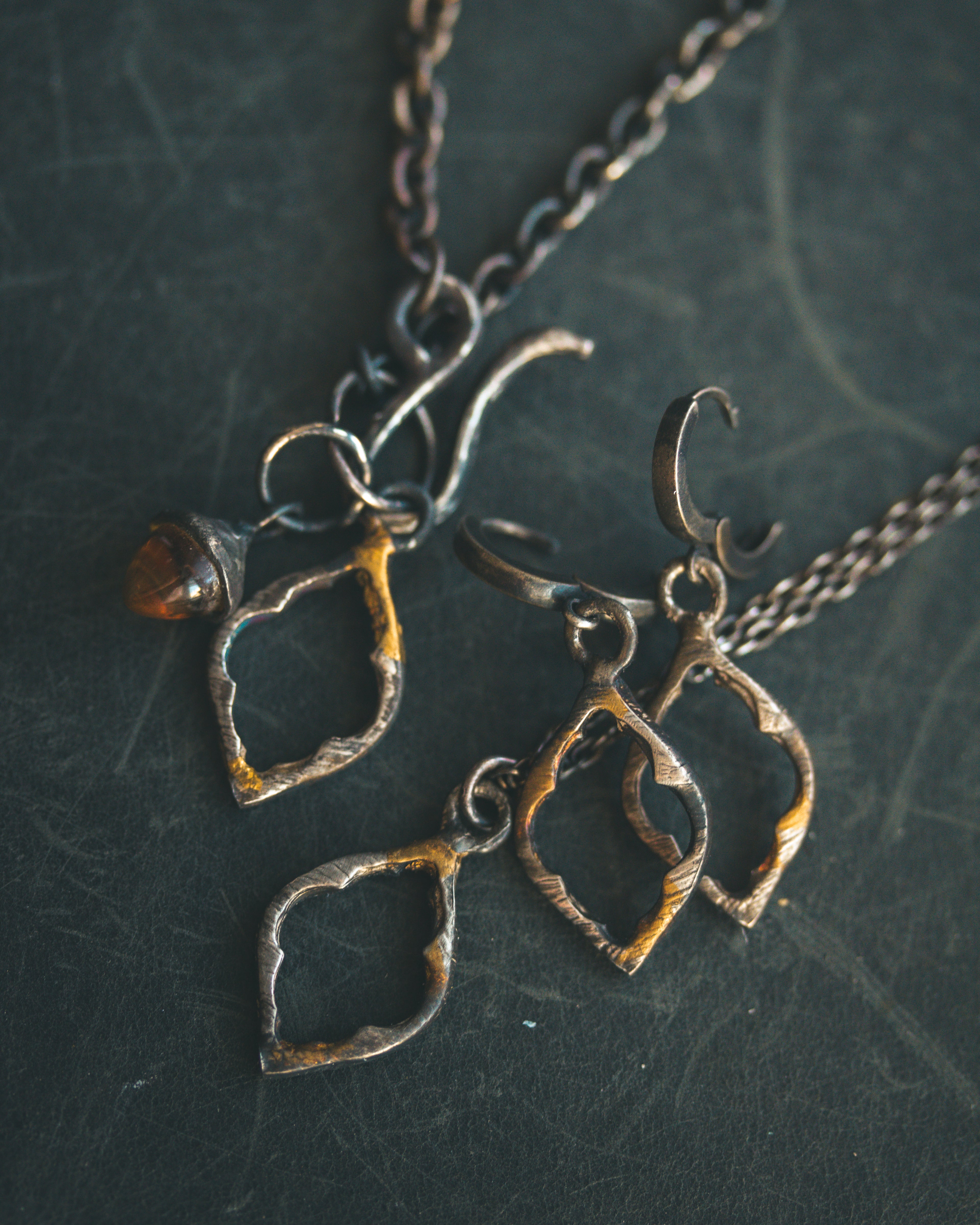 Divine Ruin Collection - Cathedral Fragment Pendant | Sterling Silver & 23.5K Gold | Hand-Carved Relic of Memory, Mystery & Sacred Decay Earrings