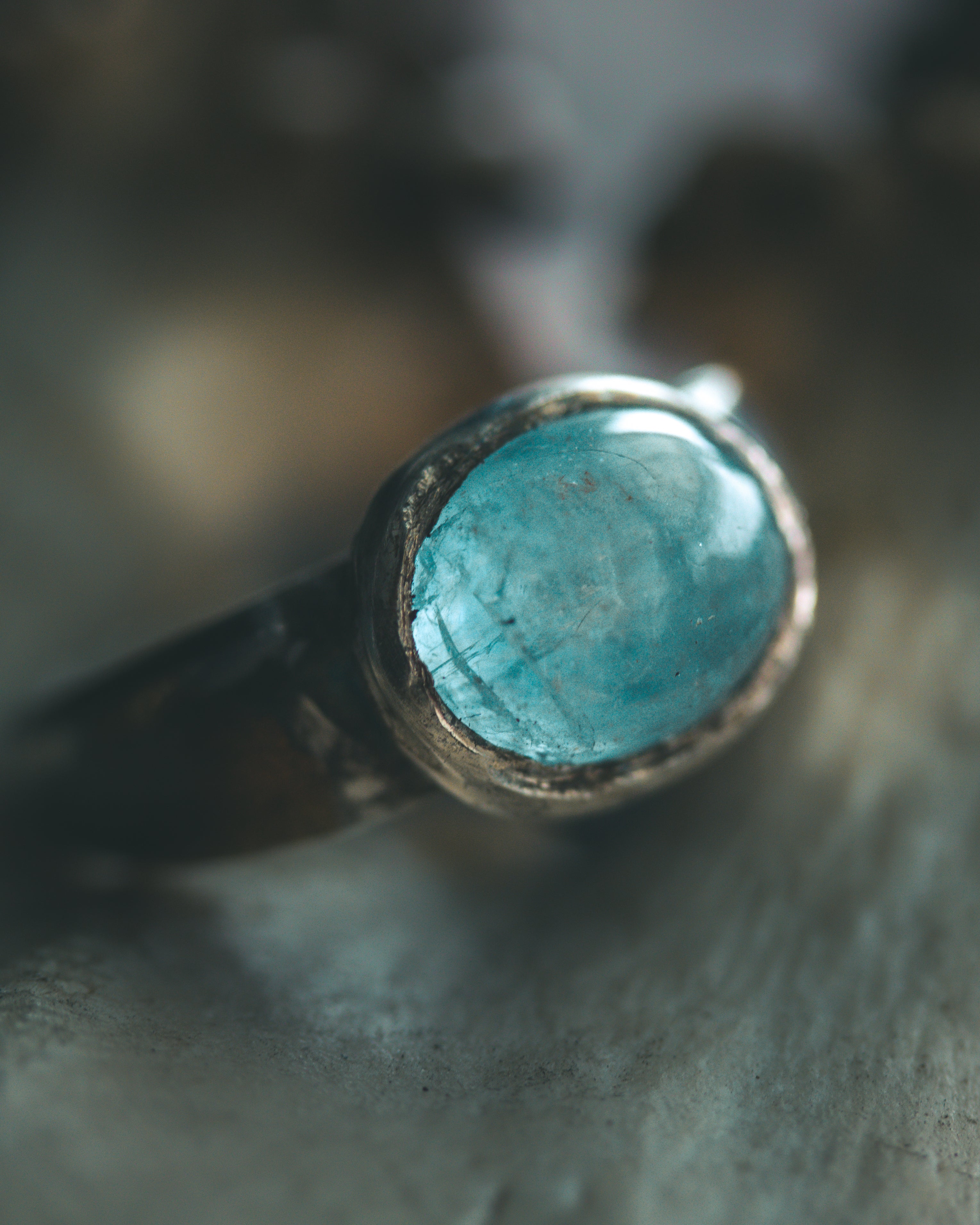 Stirrup Ring | Sterling Silver | 23K Gold | Aquamarine with Rainbow Inclusion
