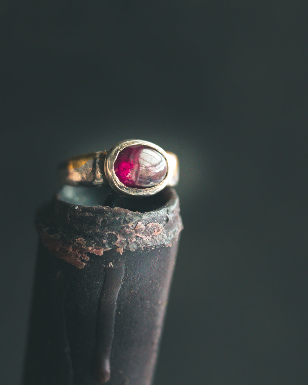 Stirrup Ring | Sterling Silver | 23K Gold | Rhodolite Garnet
