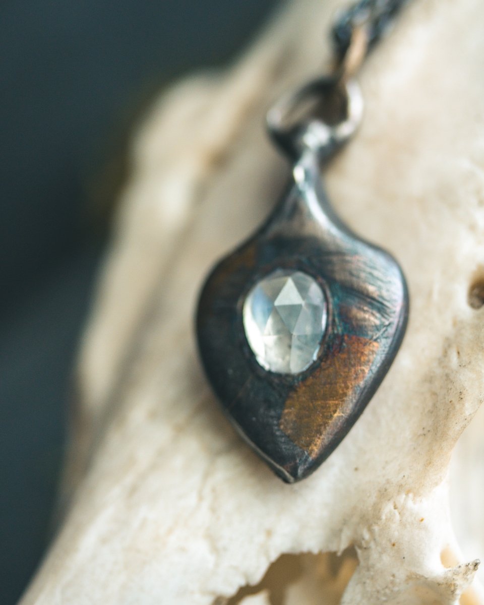 Ancient Echoes Amulet with Moonstone: Handcrafted Silver Amulets with 23.5K Gold Accents - Machinations