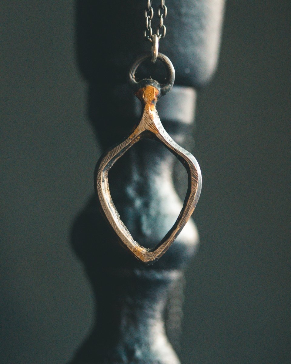 Ancient Echoes Amulets - Shield Frame Pendant | Sterling Silver & 23.5K Gold | Hand - Carved Relic of Protection, Emptiness & Sacred Form - Machinations