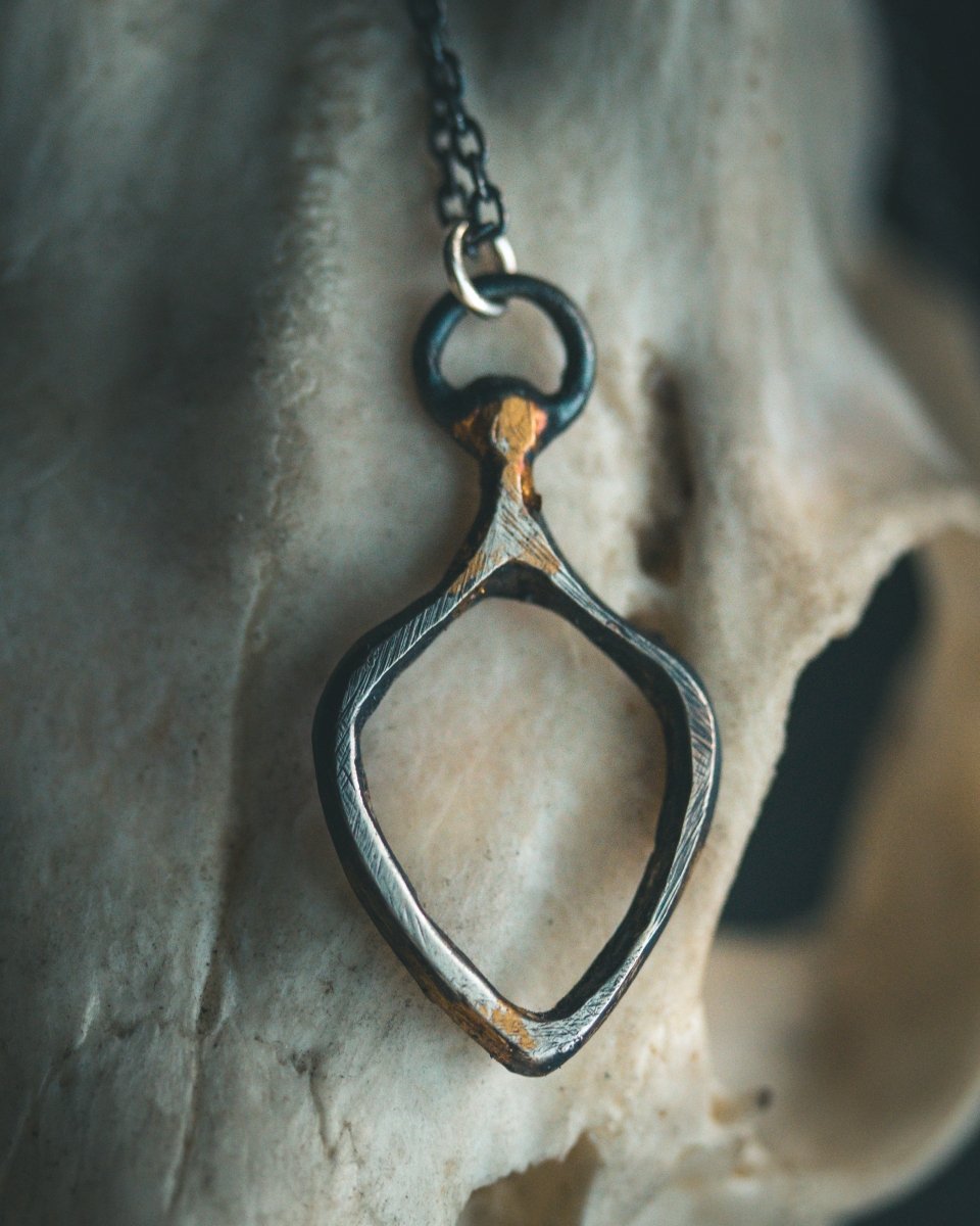 Ancient Echoes Amulets - Shield Frame Pendant | Sterling Silver & 23.5K Gold | Hand - Carved Relic of Protection, Emptiness & Sacred Form - Machinations