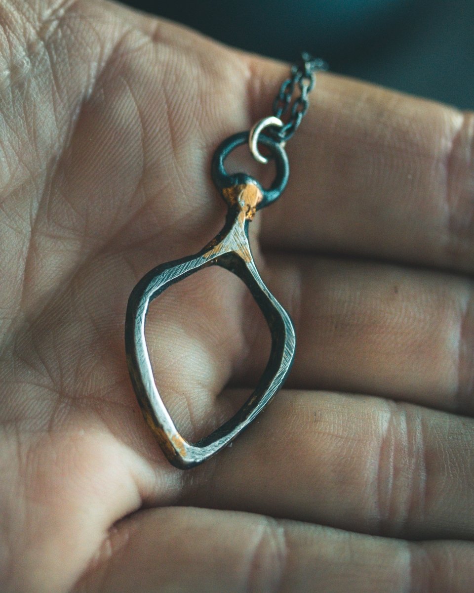 Ancient Echoes Amulets - Shield Frame Pendant | Sterling Silver & 23.5K Gold | Hand - Carved Relic of Protection, Emptiness & Sacred Form - Machinations