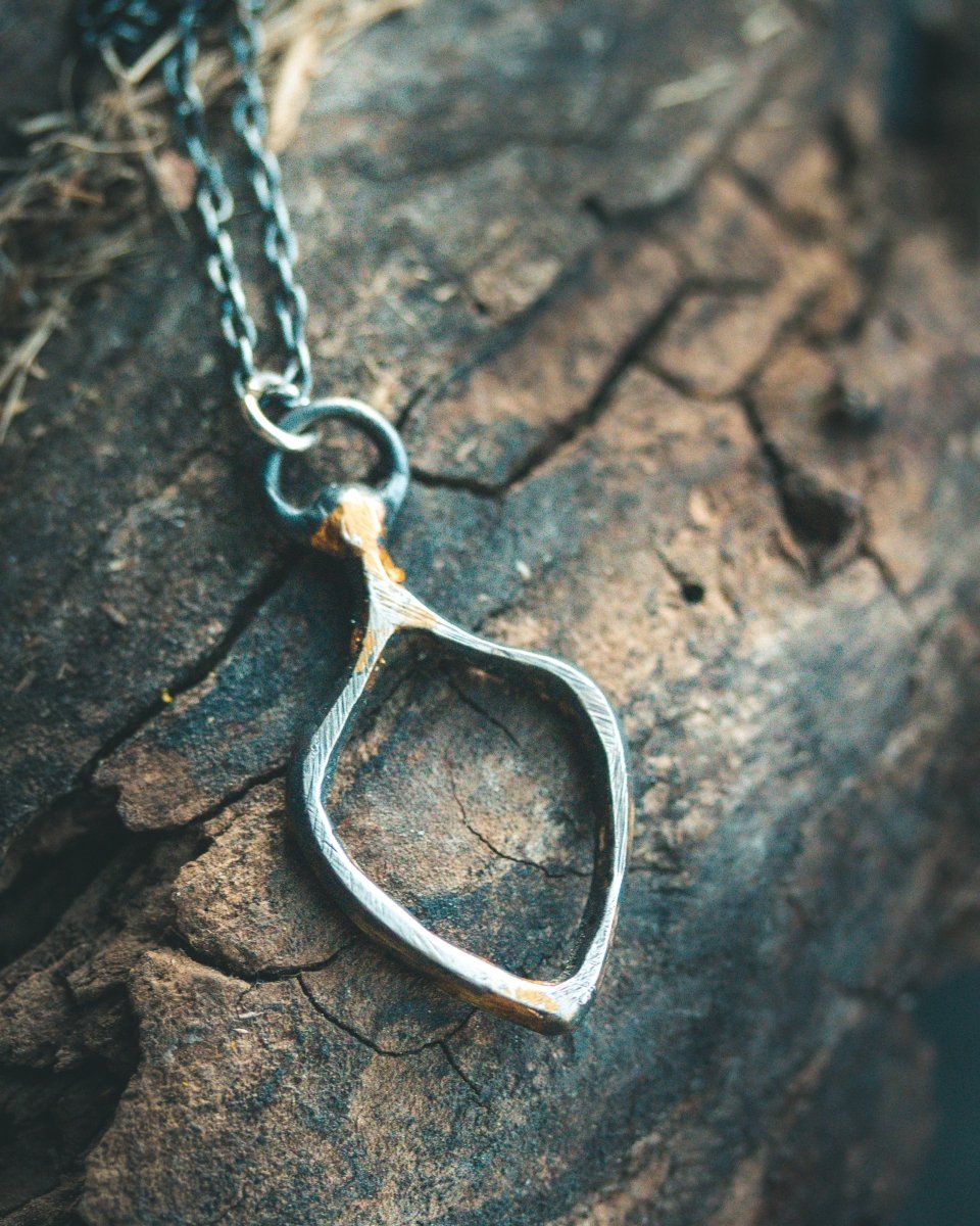 Ancient Echoes Amulets - Shield Frame Pendant | Sterling Silver & 23.5K Gold | Hand - Carved Relic of Protection, Emptiness & Sacred Form - Machinations