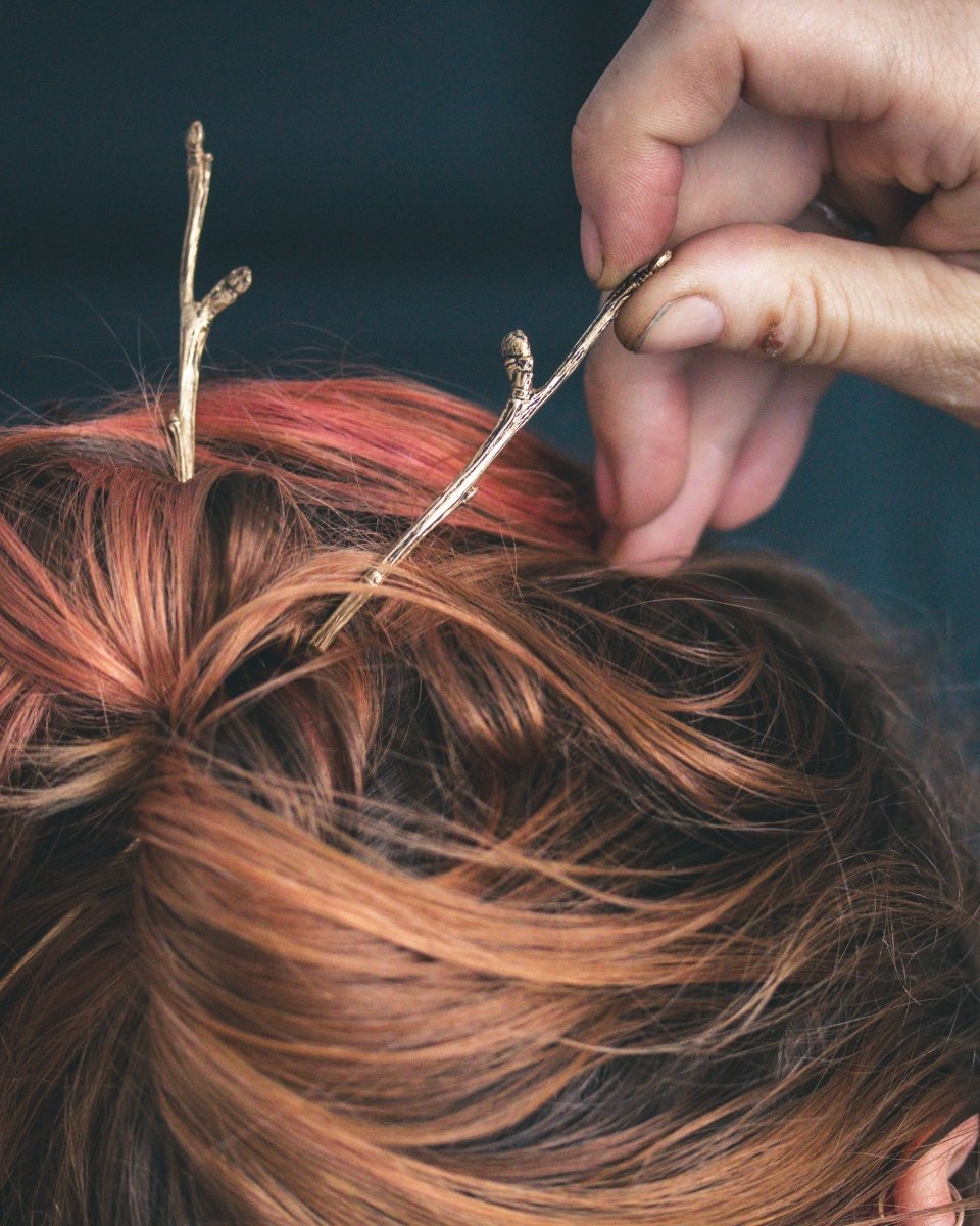 Apple Blossom Hair Pins – White Brass | Cast from a Winter Branch in Vermont - Machinations