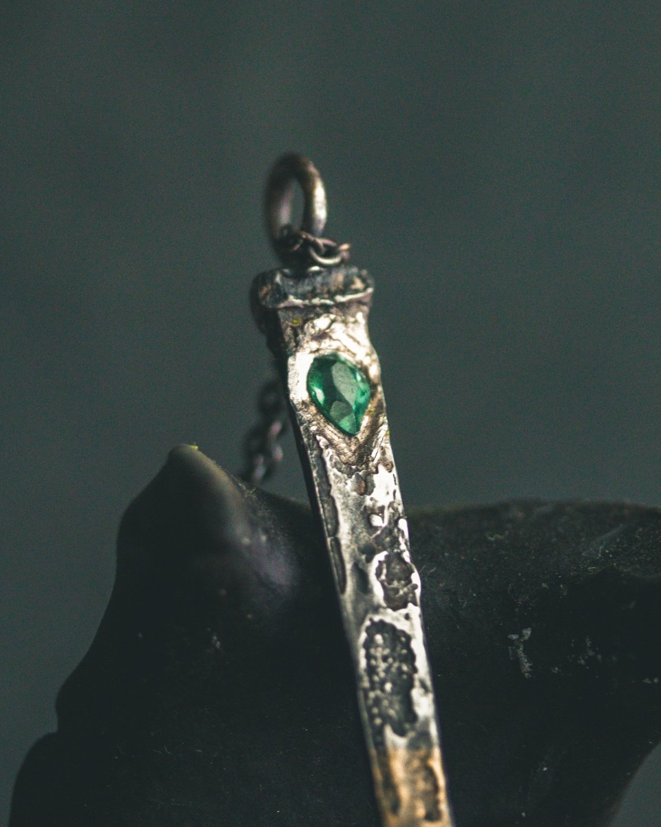 Coffin Nails & Pear - Shaped Blue Tourmaline Pendant: A Talisman of Protection and Spiritual Clarity - Machinations