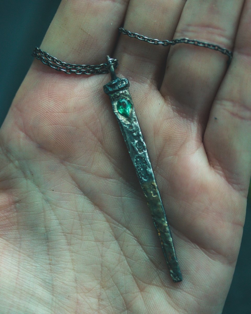 Coffin Nails & Pear - Shaped Blue Tourmaline Pendant: A Talisman of Protection and Spiritual Clarity - Machinations