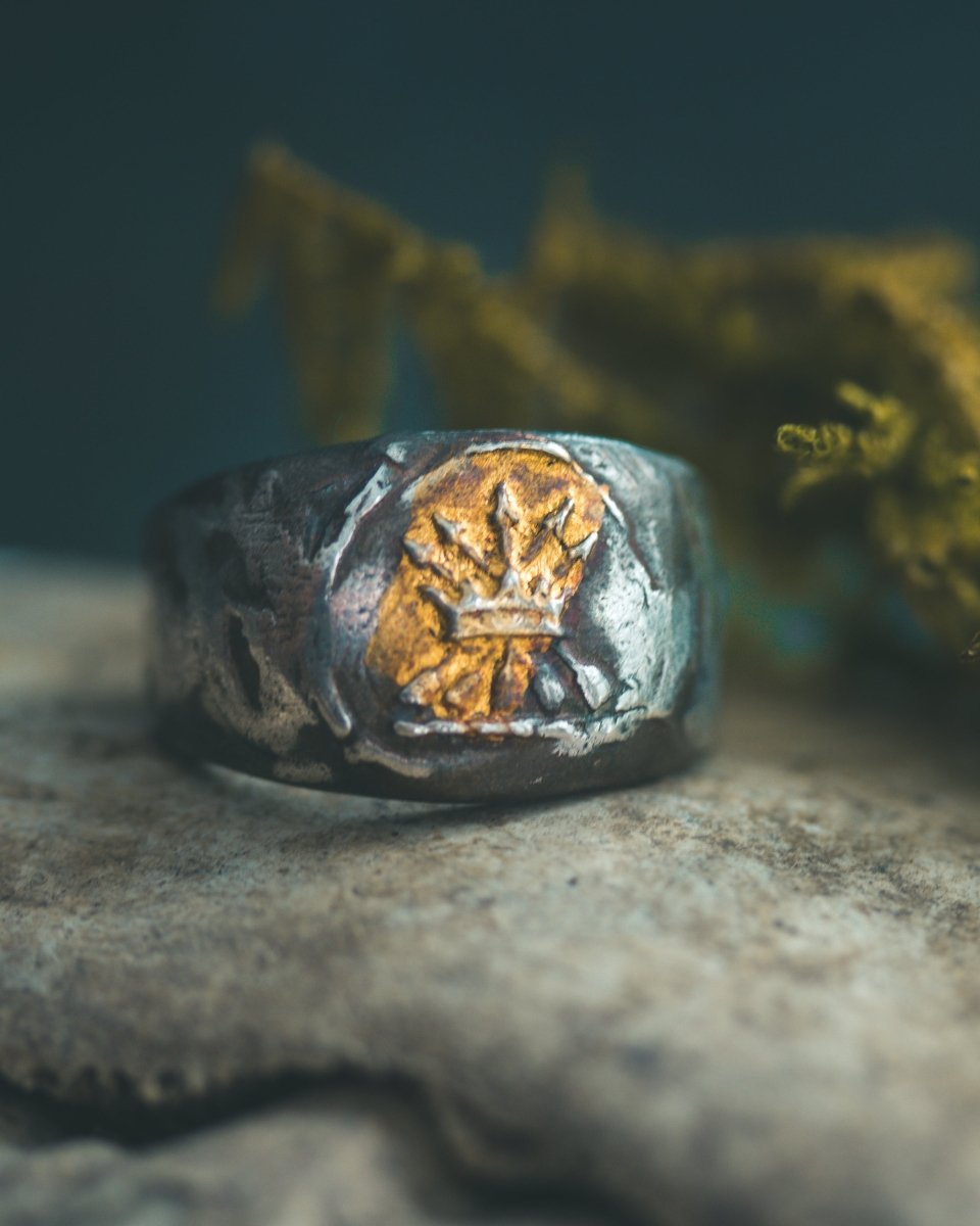 Crown & Arrows Signet Ring | Sterling Silver with 23K Gold | Symbol of Sovereign Power, Strategic Courage & Divine Purpose - Machinations