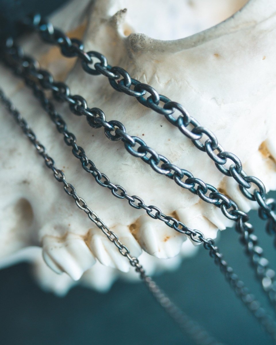 Custom Blackened Sterling Silver Chain 1.6 mm – Hand - Finished with 6mm Spring Clasp - Machinations