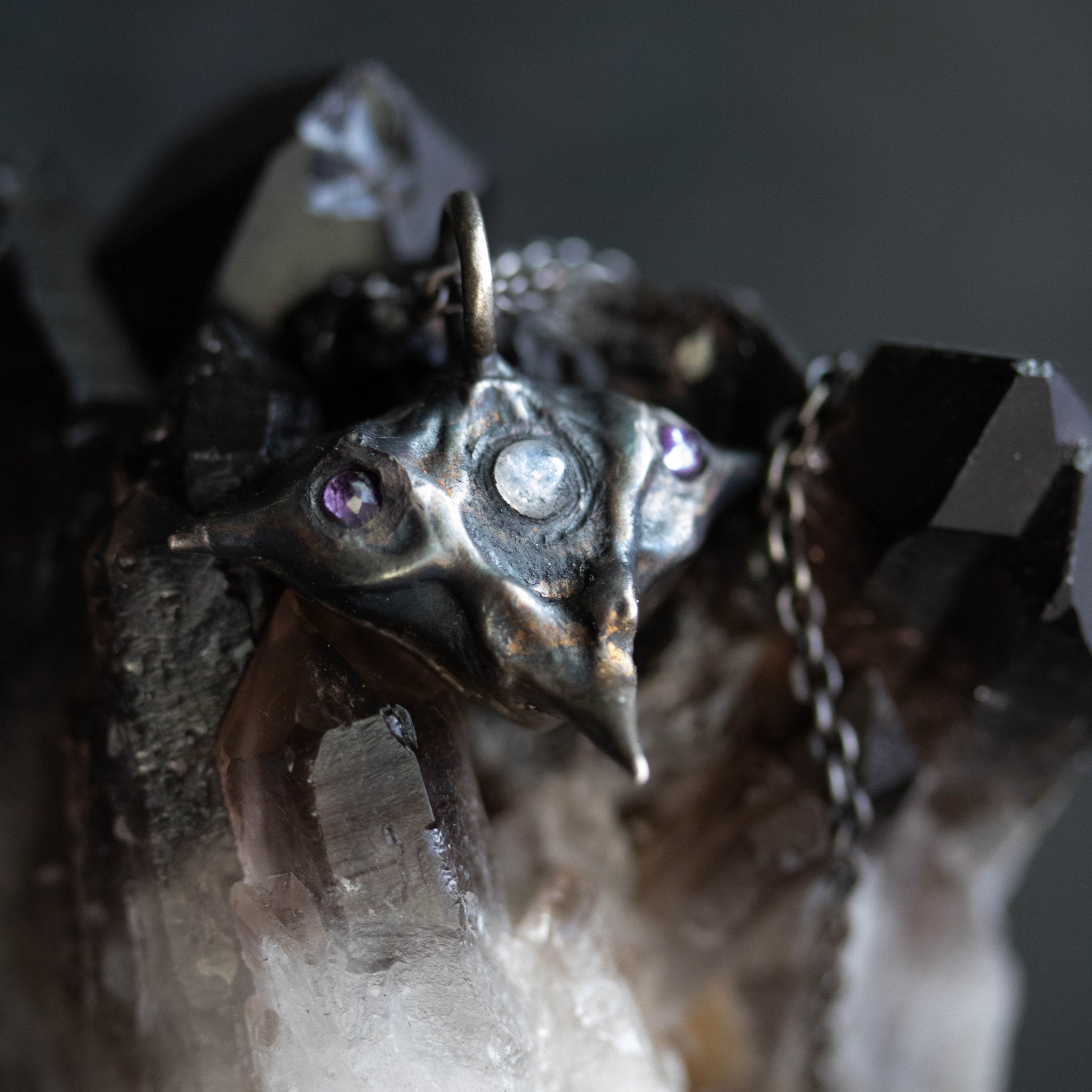 Devil Pods Charm moonstone and amethyst - Machinations