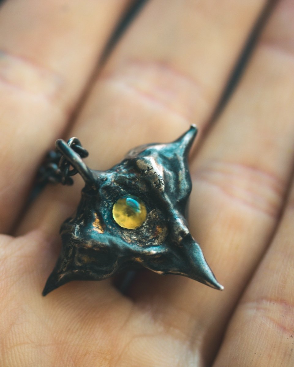 Devil Pods Charm with Cabochon Peridot – Sterling Silver & 23.5K Gold | Talisman for Protection & Transformation - Machinations