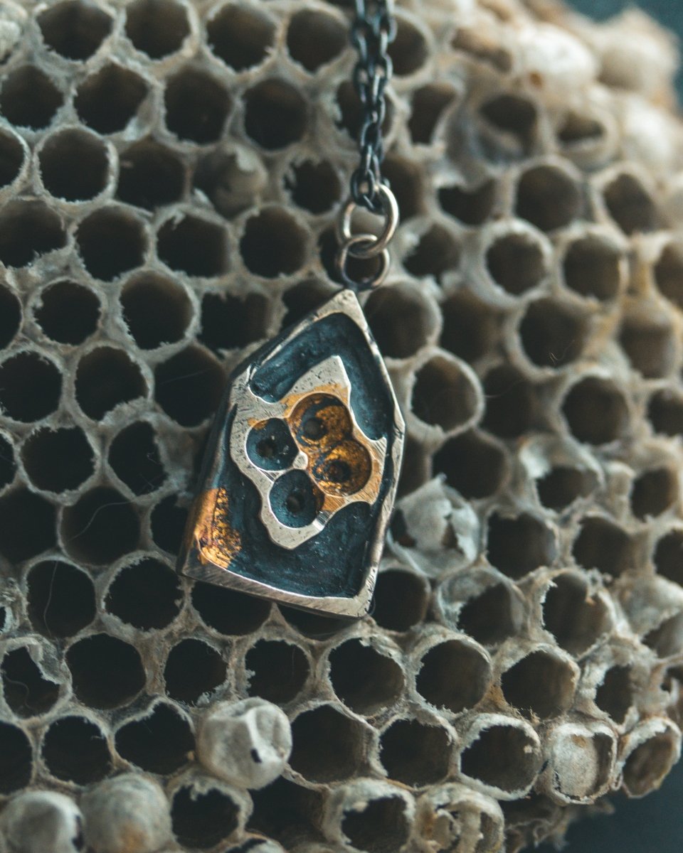 Divine Ruin Collection - Cathedral Fragment Pendant | Sterling Silver & 23.5K Gold | Hand - Carved Relic of Memory, Mystery & Sacred Decay - Machinations