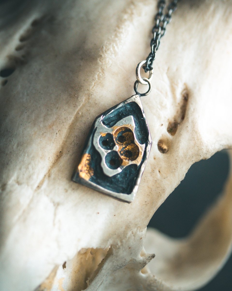 Divine Ruin Collection - Cathedral Fragment Pendant | Sterling Silver & 23.5K Gold | Hand - Carved Relic of Memory, Mystery & Sacred Decay - Machinations