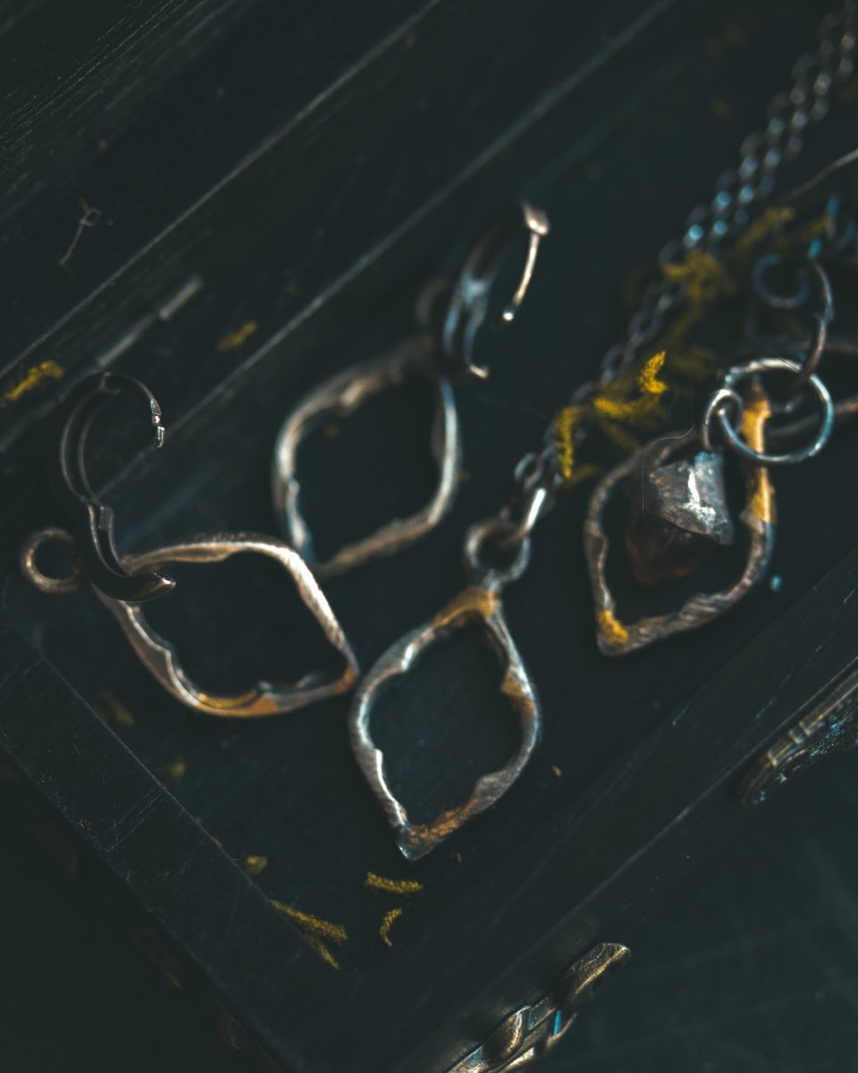 Divine Ruin Collection - Cathedral Fragment Pendant | Sterling Silver & 23.5K Gold | Hand - Carved Relic of Memory, Mystery & Sacred Decay Earrings - Machinations