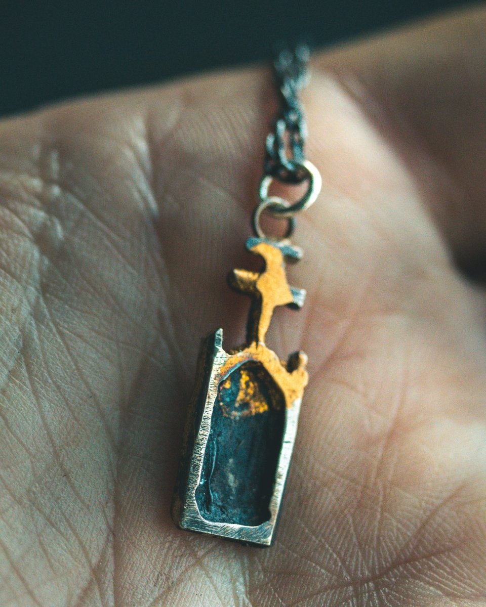 Divine Ruin Collection - Reliquary Shrine Pendant| Sterling Silver and 23.5K Gold | Talisman of Devotion, Silence & Forgotten Faith - Machinations