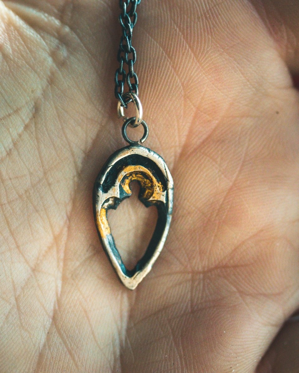 Divine Ruin Collection - Rose Window Fragment Pendant | Sterling Silver & 23.5K Gold | Teardrop Talisman of Reverence, Loss & Light - Machinations