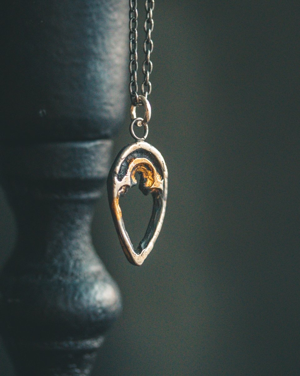 Divine Ruin Collection - Rose Window Fragment Pendant | Sterling Silver & 23.5K Gold | Teardrop Talisman of Reverence, Loss & Light - Machinations