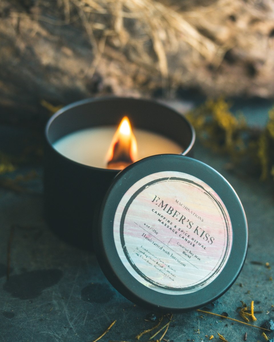 Ember's Kiss: Campfire & Spice Ritual Massage Candle – Ignite Transformation & Desire - Machinations