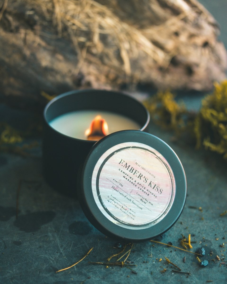 Ember's Kiss: Campfire & Spice Ritual Massage Candle – Ignite Transformation & Desire - Machinations