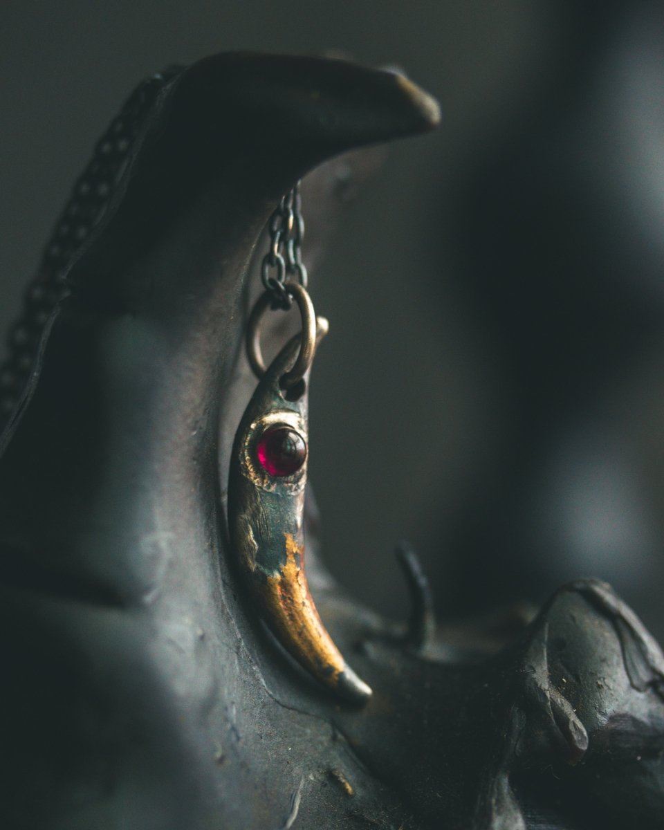 Fox Fang Pendant with Rare Neon Rhodolite Garnet: A Talisman of Passion, Transformation, and Hidden Power - Machinations