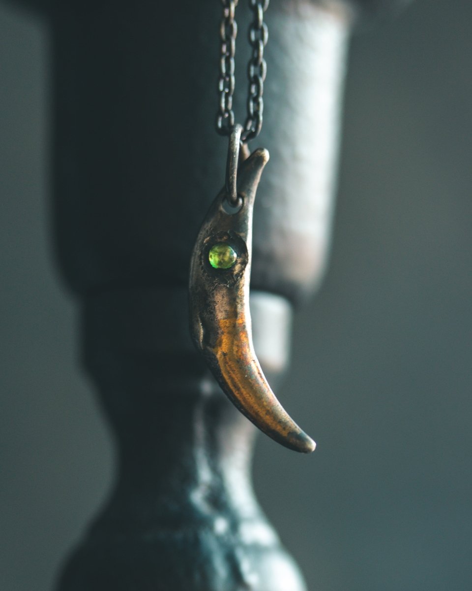 Fox Fang Pendant with Rare Tsavorite Garnet – Sterling Silver Talisman of Adaptability, Intuition & Heart - Centered Strength One of a Kind – Ready to Ship - Machinations